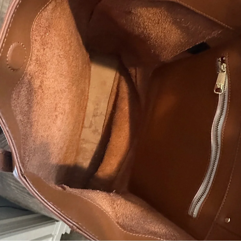 Lauren Ralph Lauren Chestnut Pebbled Leather Shoulder Tote Bag - Picture 10 of 15